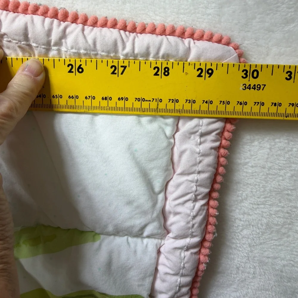 Cloud Island Target Baby Crib Quilt Mint Green Polka Dot Pink Pom Pom Trim 30x38